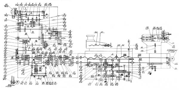 1658 Кинематическая схема универсального токарно-винторезного станка