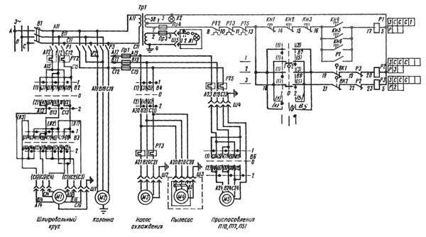 Схема электрическая заточного станка 3М642