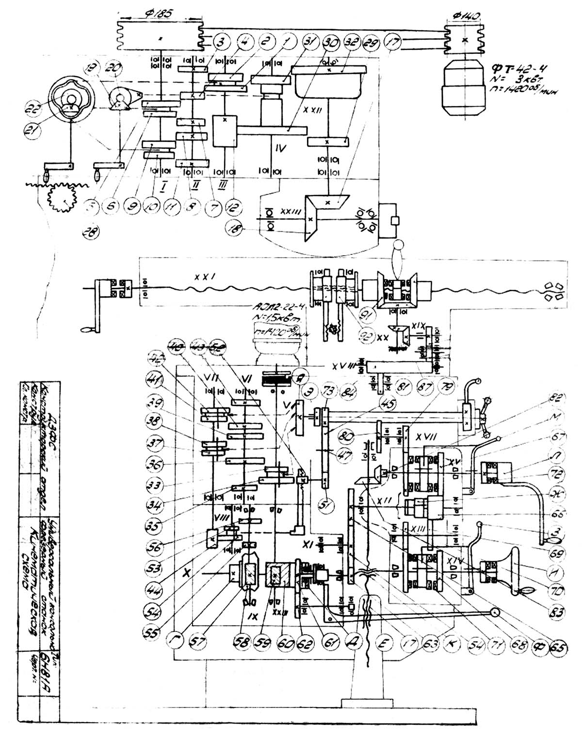 Кинематическая схема широкоуниверсального фрезерного станка 6Н81А