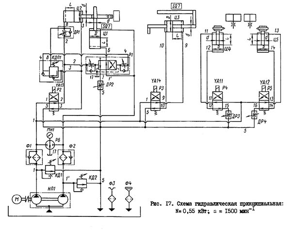Гидравлическая схема бесцентрово-шлифовального станка 3Е180В